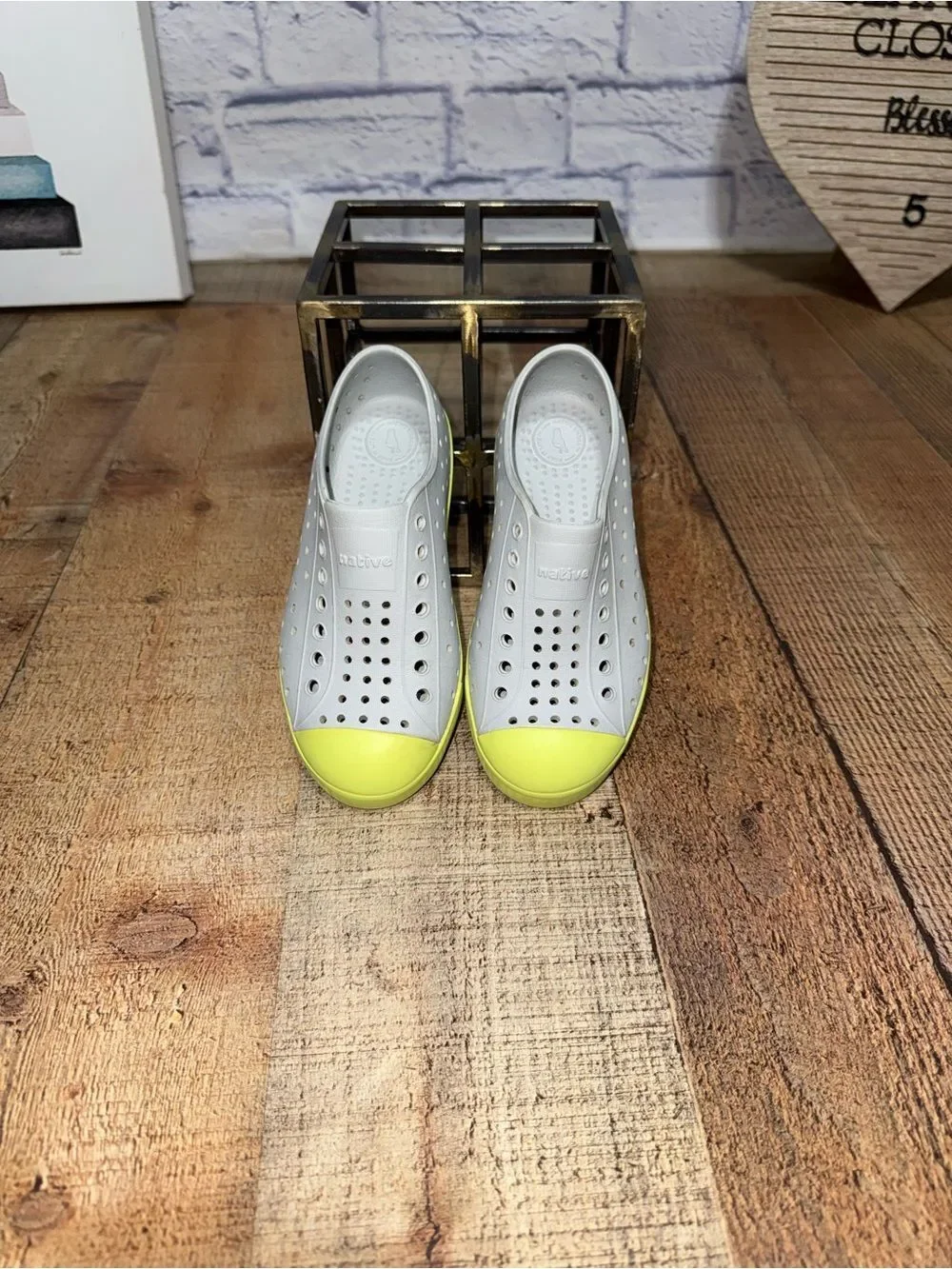 Native Mist Grey and Sunny Green Jefferson Slip On Shoes